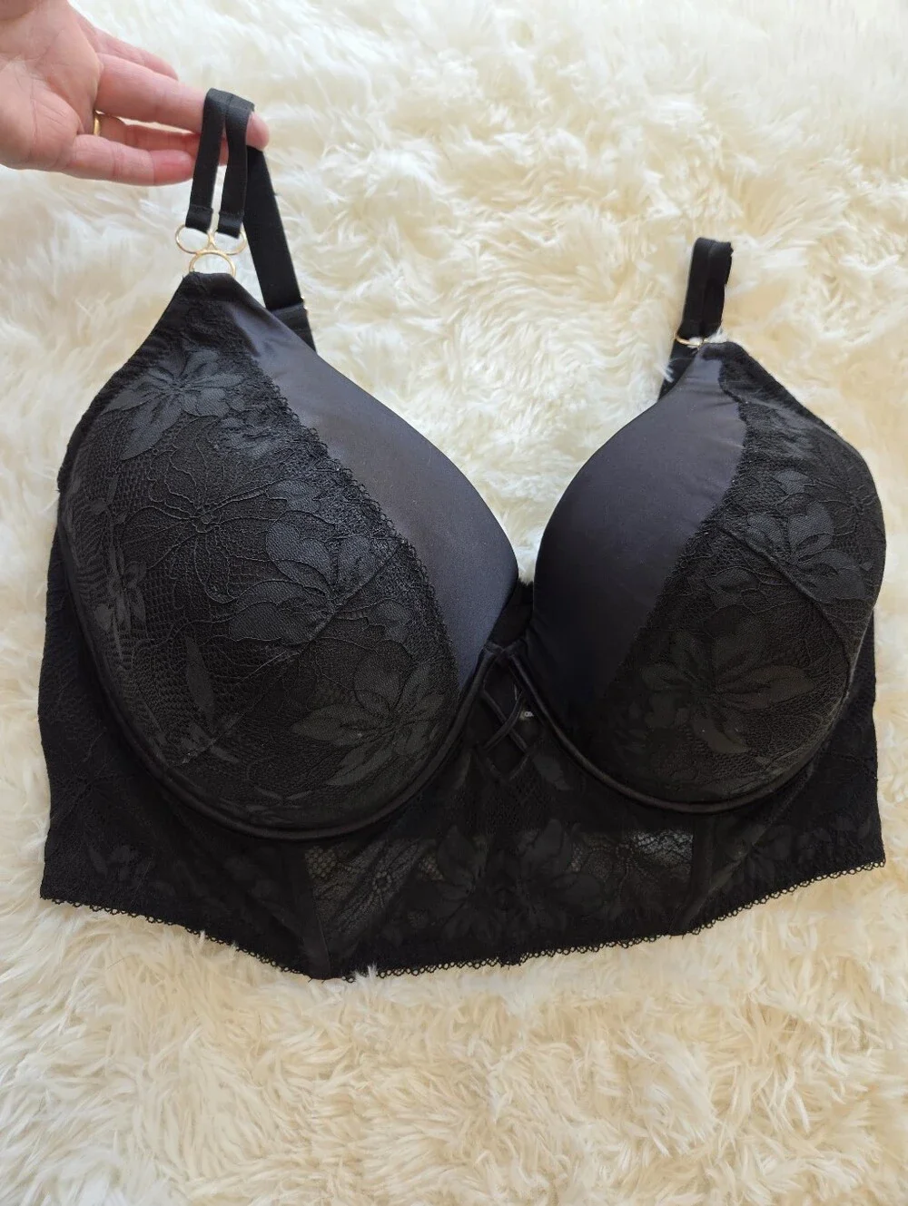 NWT Lane Bryant Gingham Bustier Top 46F  W/ Asos Black Lace Push-up Bra 44F